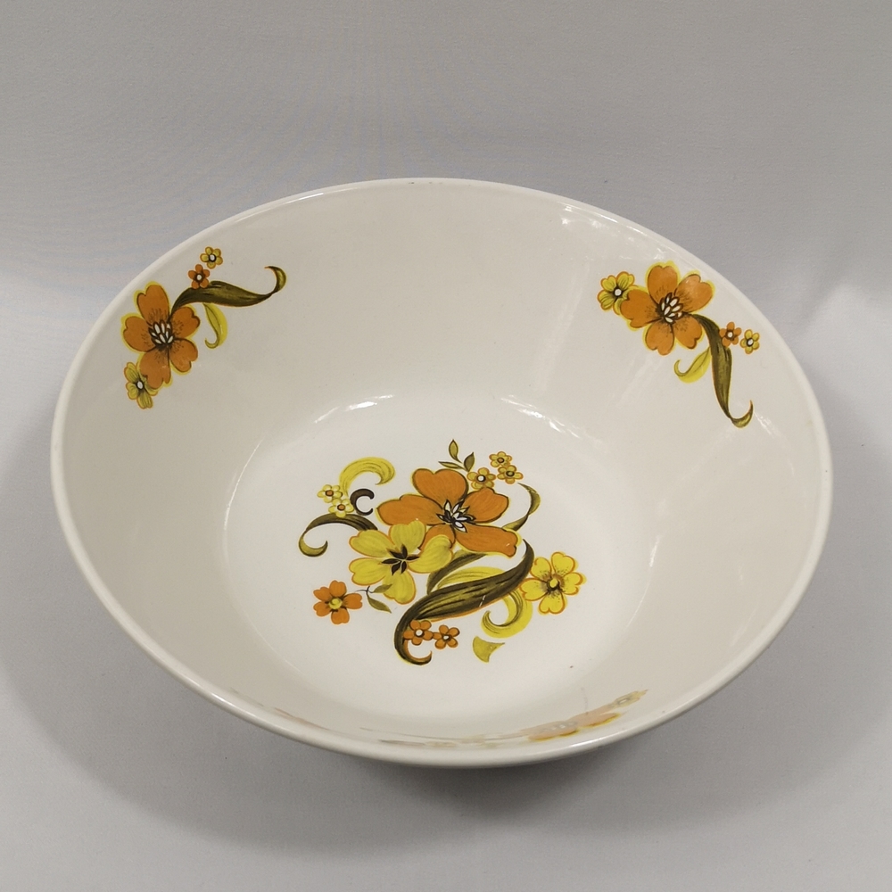 Vintage Snow White Ironstone Bowl, Great Condition, Floral Design Orange, Yellow